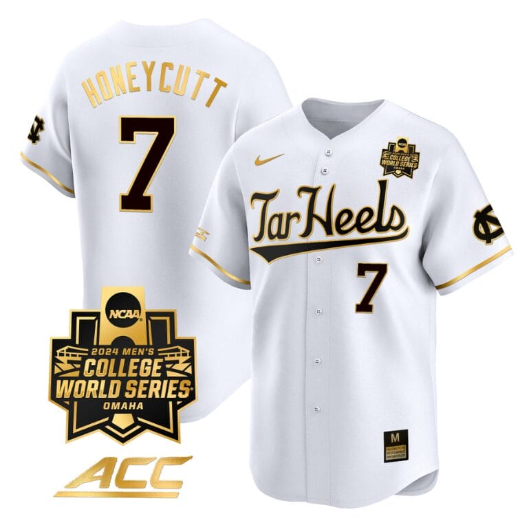 Vance Honeycutt Jersey North Carolina Tar Heels 2024 College World Series Vapor Premier Limited NCAA Baseball Stitched White Gold