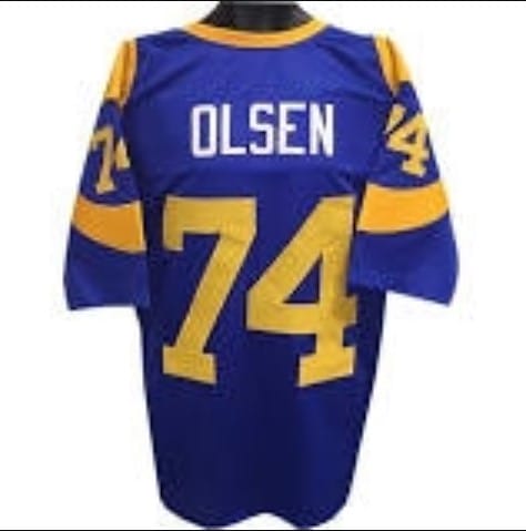 Merlin Olsen Jersey Los Angeles Rams Custom Throwback Football Blue