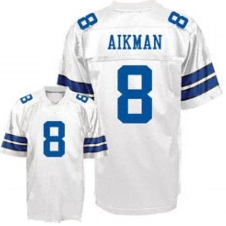 Troy Aikman Jersey Dallas Cowboys Custom Throwback Football White Blue Stripes