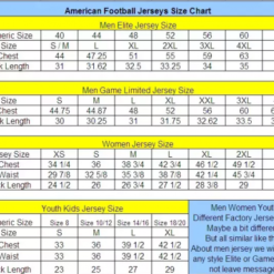 nfl footbal size chart