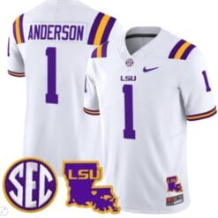 Aaron Anderson Jersey #1 LSU Tigers 2024 Louisiana Patch Vapor Limited College Football Stitched White