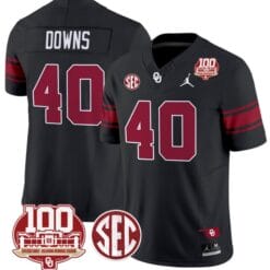 Ethan Downs Jersey #40 Oklahoma Sooners 100th Anniversary Patch Vapor Limited College Football Stitched Black