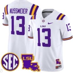 Garrett Nussmeier Jersey #13 LSU Tigers 2024 Louisiana Patch Vapor Limited College Football Stitched White