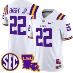 John Emery Jr Jersey #22 LSU Tigers 2024 Louisiana Patch Vapor Limited College Football Stitched White