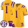 JaMarr Chase Jersey #1 LSU Tigers 2024 Louisiana Patch Vapor Limited College Football Stitched Gold