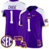 JaMarr Chase Jersey #1 LSU Tigers 2024 Louisiana Patch Vapor Limited College Football Stitched Purple Alternate