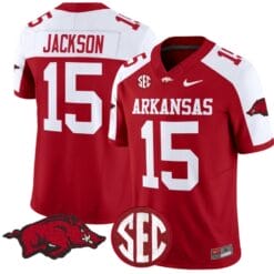 KJ Jackson Jersey #15 Arkansas Razorbacks Vapor Limited College Football Stitched Cardinal Alternate