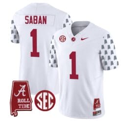 Nick Saban Jersey #1 Alabama Crimson Tide Vapor College Football Limited Stitched White