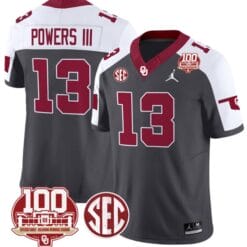 Reggie Powers III Jersey #13 Oklahoma Sooners 100th Anniversary Patch Vapor Limited College Football Stitched Anthracite Alternate