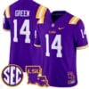TreyDez Green Jersey #14 LSU Tigers 2024 Louisiana Patch Vapor Limited College Football Stitched Purple