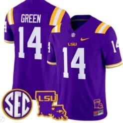 TreyDez Green Jersey #14 LSU Tigers 2024 Louisiana Patch Vapor Limited College Football Stitched Purple
