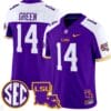 TreyDez Green Jersey #14 LSU Tigers 2024 Louisiana Patch Vapor Limited College Football Stitched Purple Alternate