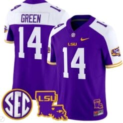 TreyDez Green Jersey #14 LSU Tigers 2024 Louisiana Patch Vapor Limited College Football Stitched Purple Alternate