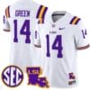 TreyDez Green Jersey #14 LSU Tigers 2024 Louisiana Patch Vapor Limited College Football Stitched White