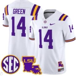 TreyDez Green Jersey #14 LSU Tigers 2024 Louisiana Patch Vapor Limited College Football Stitched White