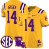 TreyDez Green Jersey #14 LSU Tigers 2024 Louisiana Patch Vapor Limited College Football Stitched Gold