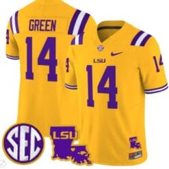 TreyDez Green Jersey #14 LSU Tigers 2024 Louisiana Patch Vapor Limited College Football Stitched Gold