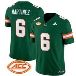 Damien Martinez Jersey #6 Miami Hurricanes Vapor Football Stitched Green