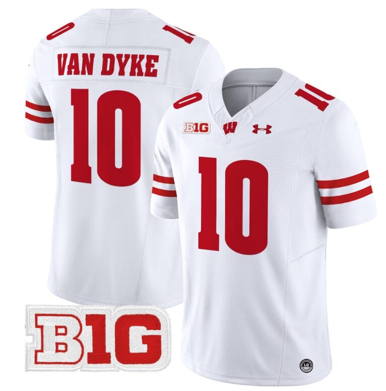 Tyler Van Dyke Jersey #10 Wisconsin Badgers Vapor Football Stitched White