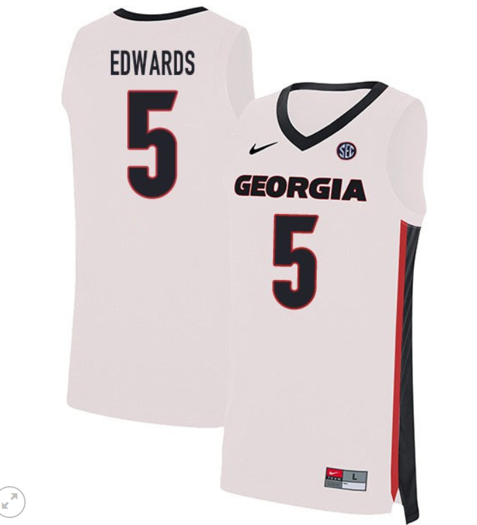 Anthony Edwards Jersey #5 Georgia Bulldogs College Basketball Stiched Game White
