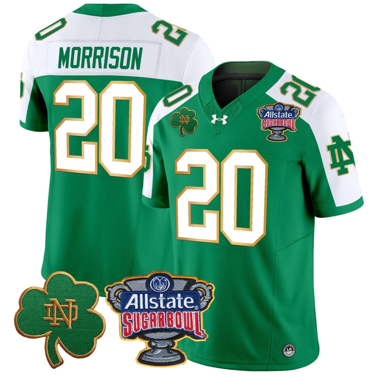 Benjamin Morrison Jersey #20 Notre Dame 2024 Sugar Bowl Patch V2 Alternate Football All Stitched