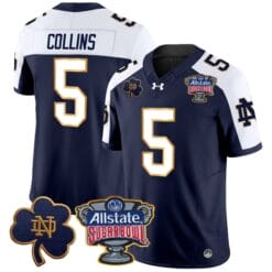 Alternative view of Beaux Collins Jersey #5 Notre Dame 2024 Sugar Bowl Patch V2 Alternate Football All Stitched
