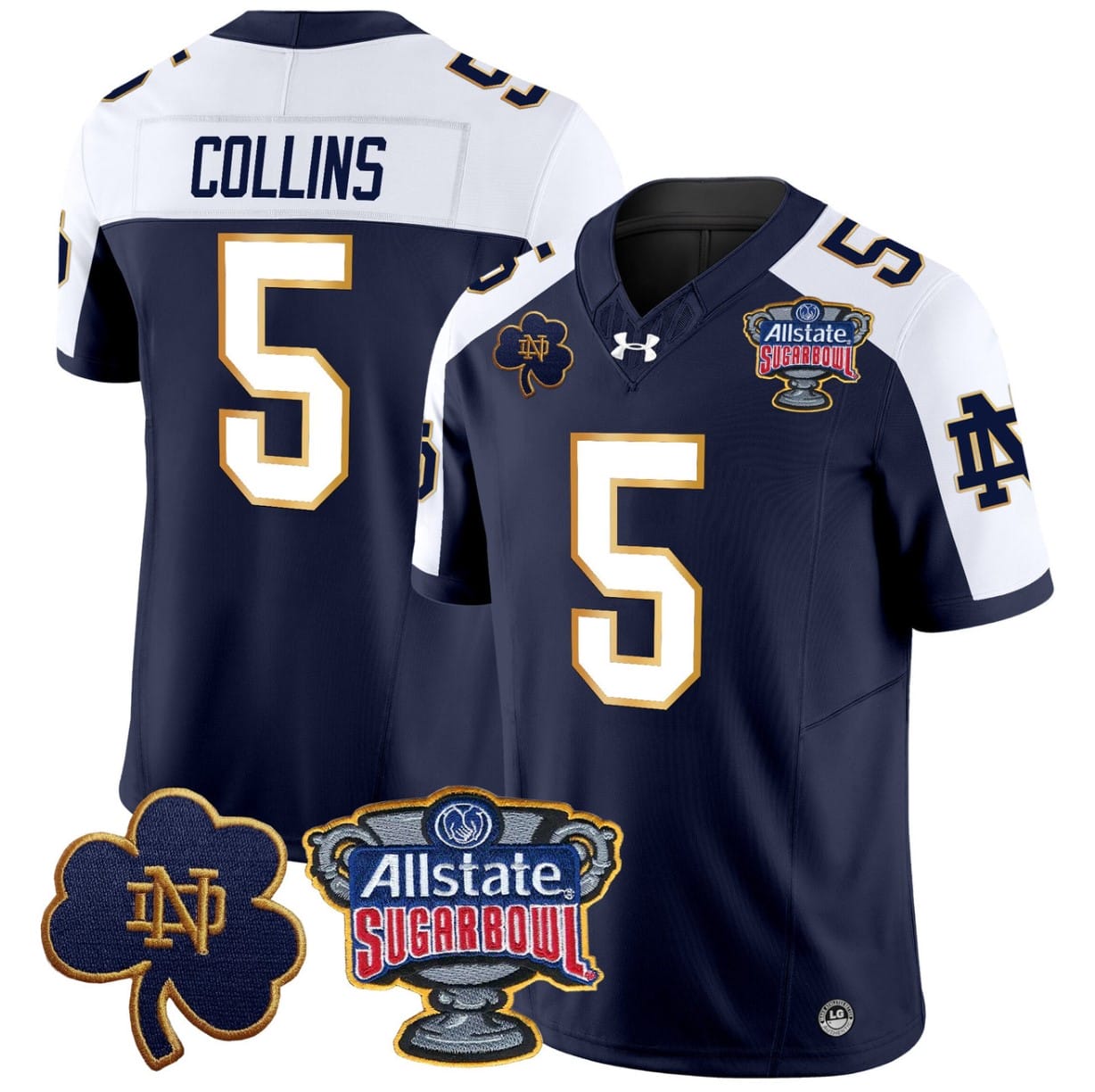 Beaux Collins Jersey #5 Notre Dame 2024 Sugar Bowl Patch V2 Alternate Football All Stitched - Image 2