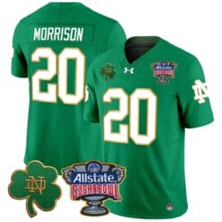 Alternative view of Benjamin Morrison Jersey #20 Notre Dame 2024 Sugar Bowl Patch V2 Alternate Football All Stitched