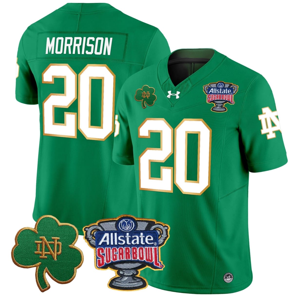 Benjamin Morrison Jersey #20 Notre Dame 2024 Sugar Bowl Patch V2 Alternate Football All Stitched - Image 2
