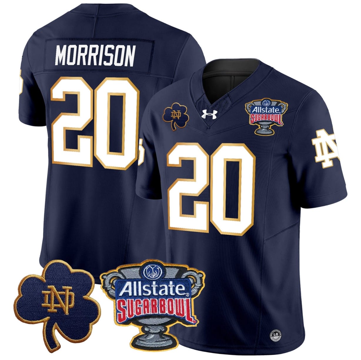 Benjamin Morrison Jersey #20 Notre Dame 2024 Sugar Bowl Patch V2 Alternate Football All Stitched - Image 5