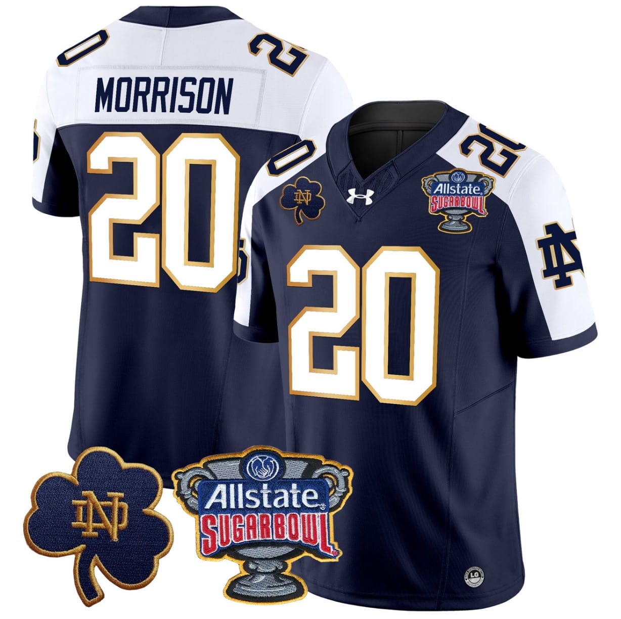 Benjamin Morrison Jersey #20 Notre Dame 2024 Sugar Bowl Patch V2 Alternate Football All Stitched - Image 6