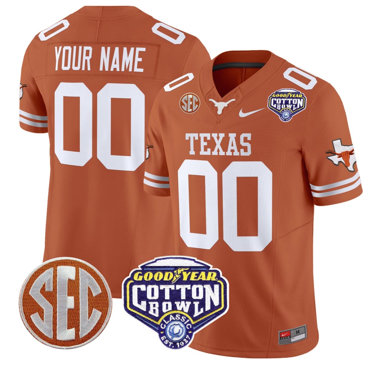 Custom Texas Longhorns Jersey Name, Number Cotton Bowl Patch Alternate Football - Image 4