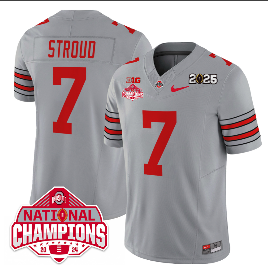 CJ Stroud Jersey #7 Ohio State 2025 CFP Patch National Champions Football All Stitched - Image 3