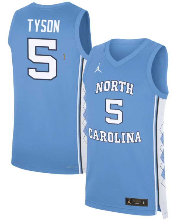 Cade Tyson Jersey #5 North Carolina Tar Heels Basketball Blue