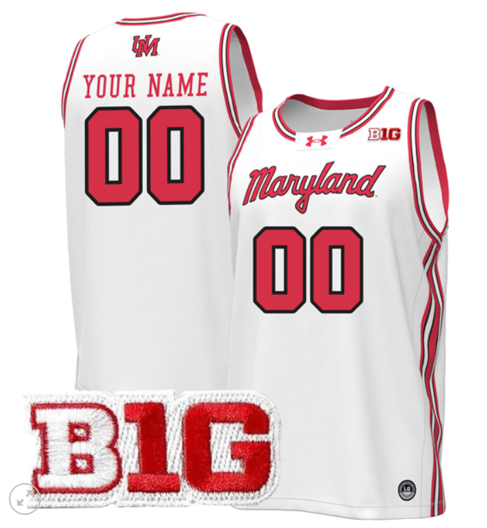 Custom Maryland Terrapins Jersey College Basketball Stiched Throwback White