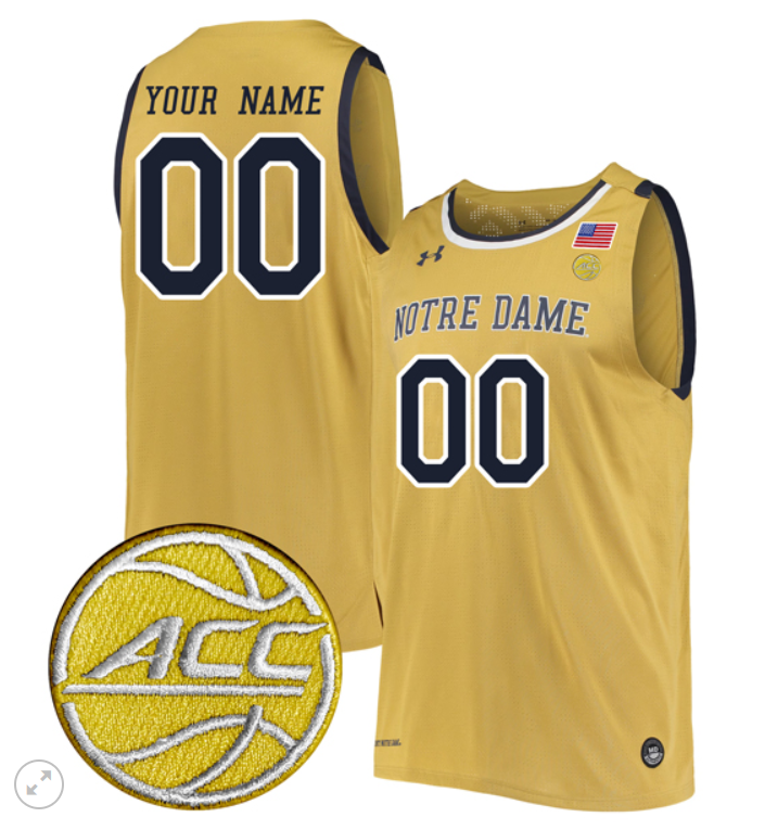 Custom Notre Dame Fighting Irish Jersey Basketball Stiched Gold