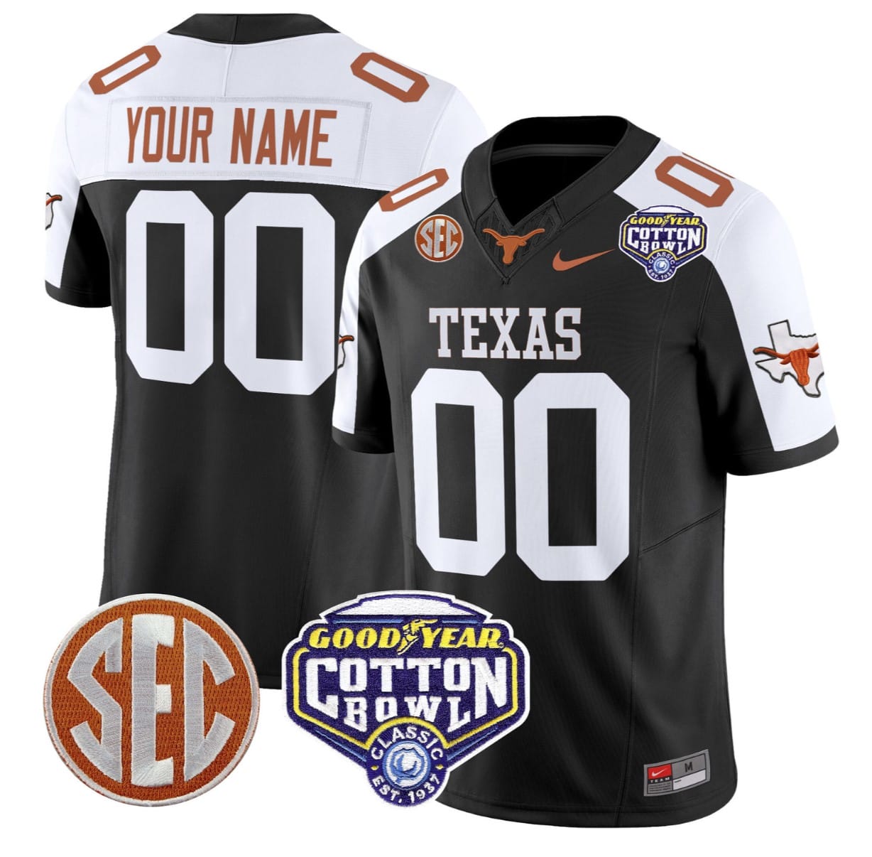 Custom Texas Longhorns Jersey Name, Number Cotton Bowl Patch Alternate Football