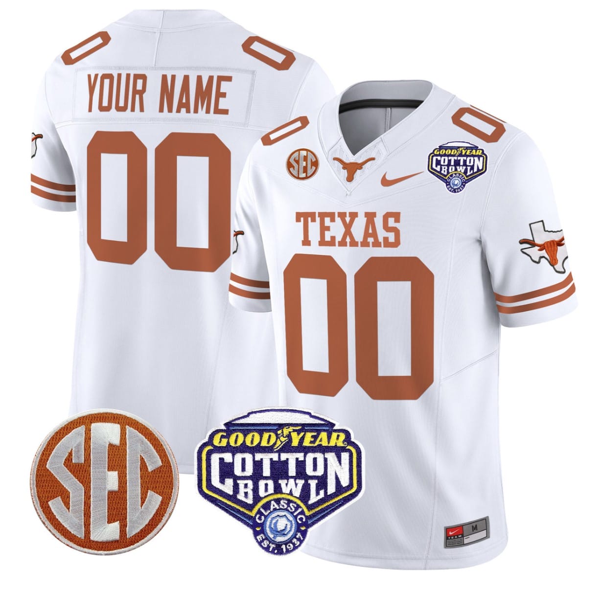 Custom Texas Longhorns Jersey Name, Number Cotton Bowl Patch Alternate Football - Image 3