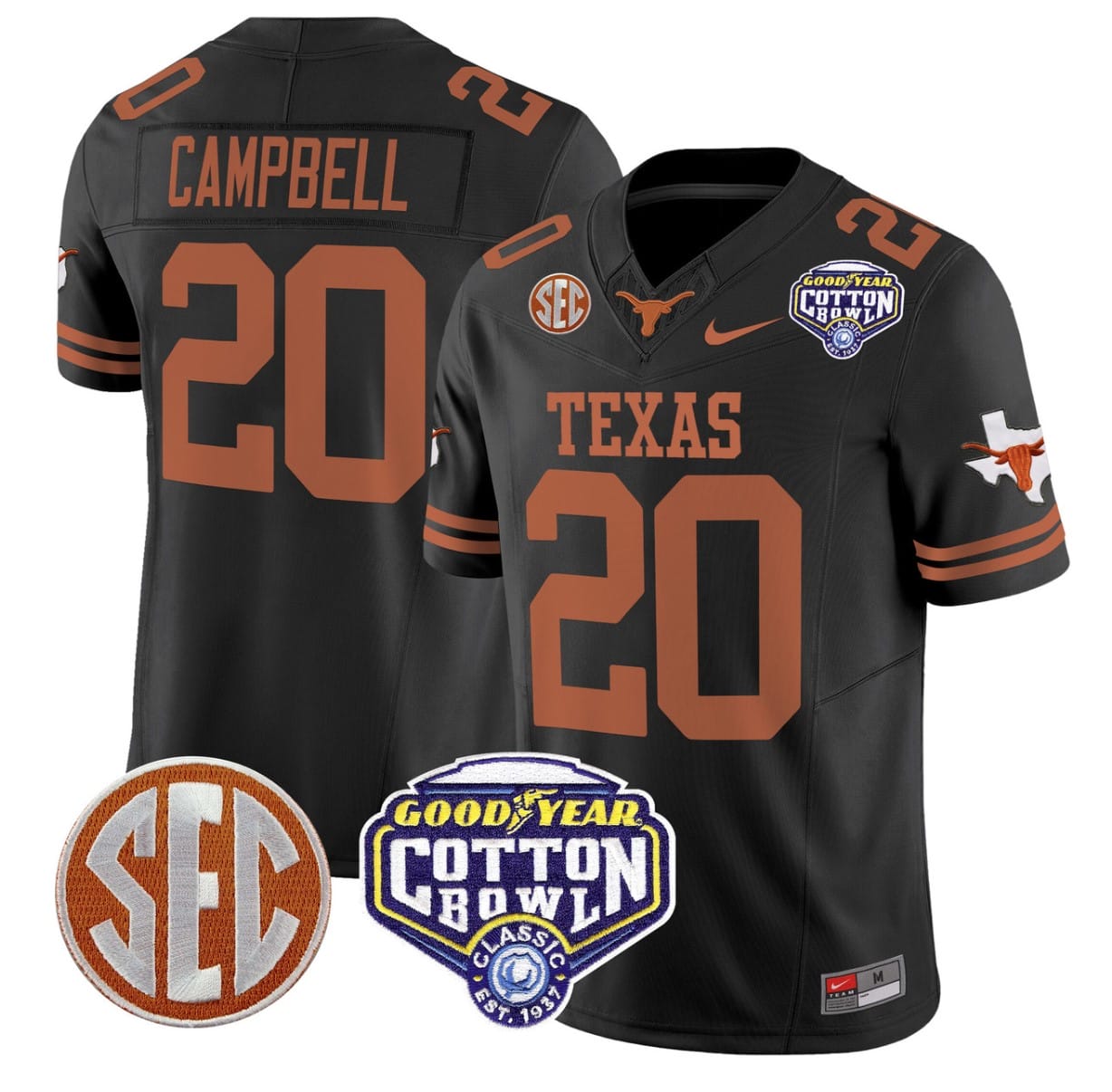 Earl Campbell Jersey #20 Texas Longhorns Cotton Bowl Patch Alternate Football - Image 5