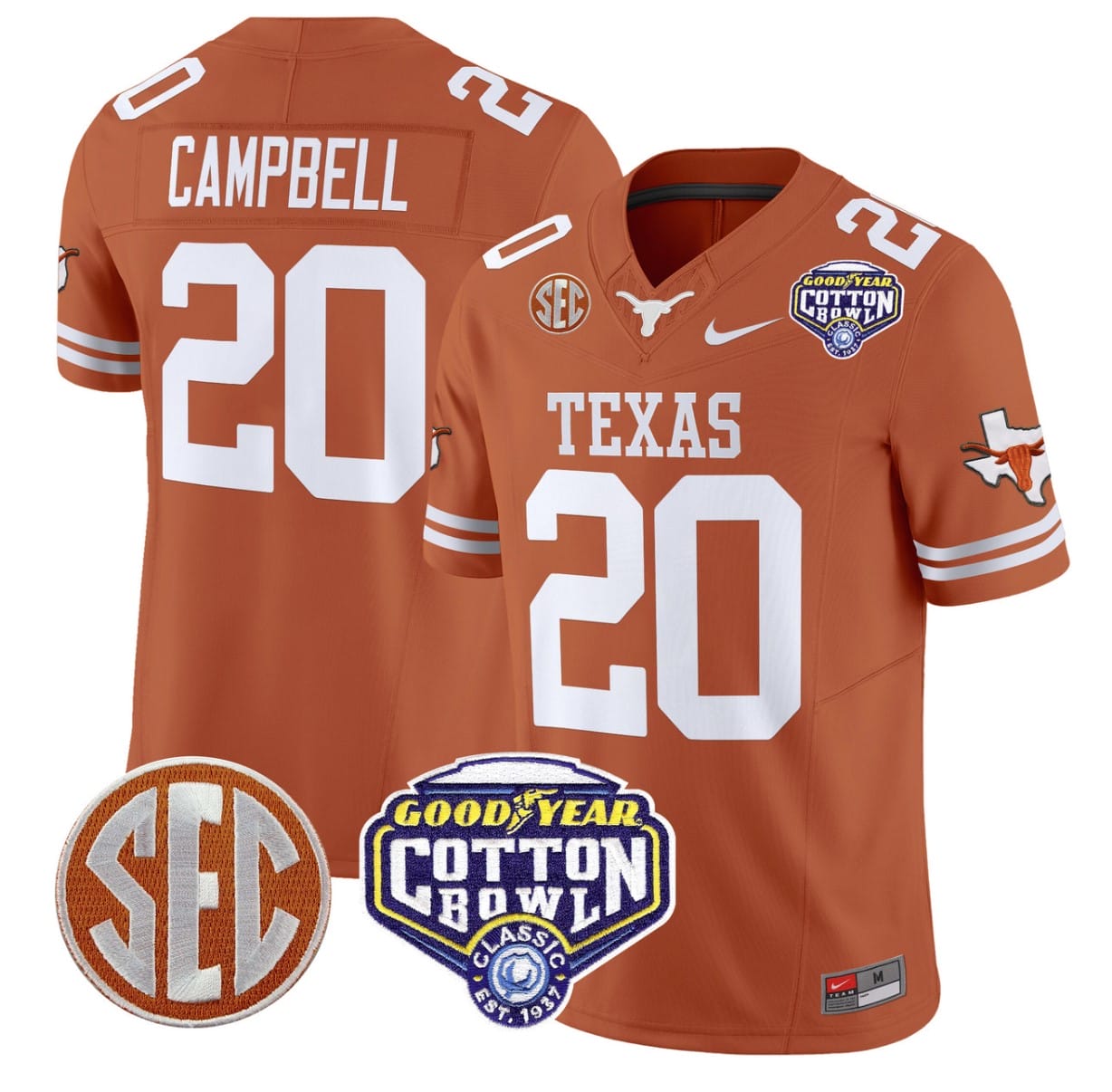 Earl Campbell Jersey #20 Texas Longhorns Cotton Bowl Patch Alternate Football - Image 3