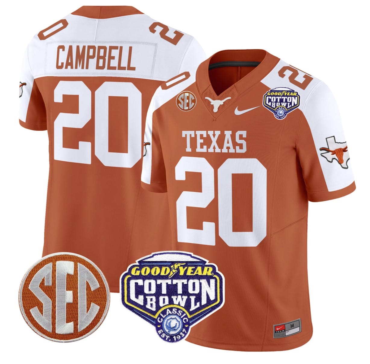 Earl Campbell Jersey #20 Texas Longhorns Cotton Bowl Patch Alternate Football - Image 6