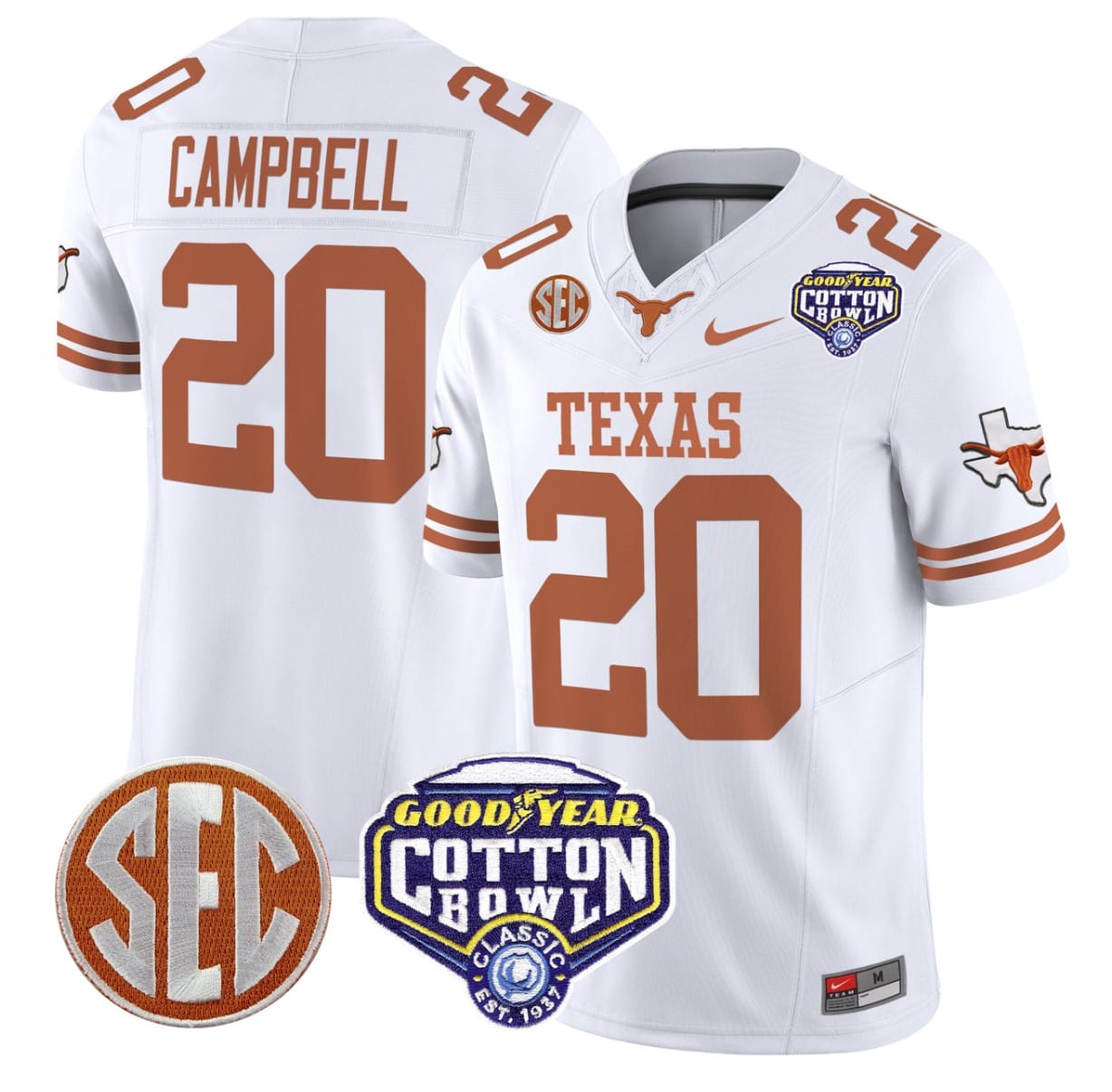 Earl Campbell Jersey #20 Texas Longhorns Cotton Bowl Patch Alternate Football - Image 2