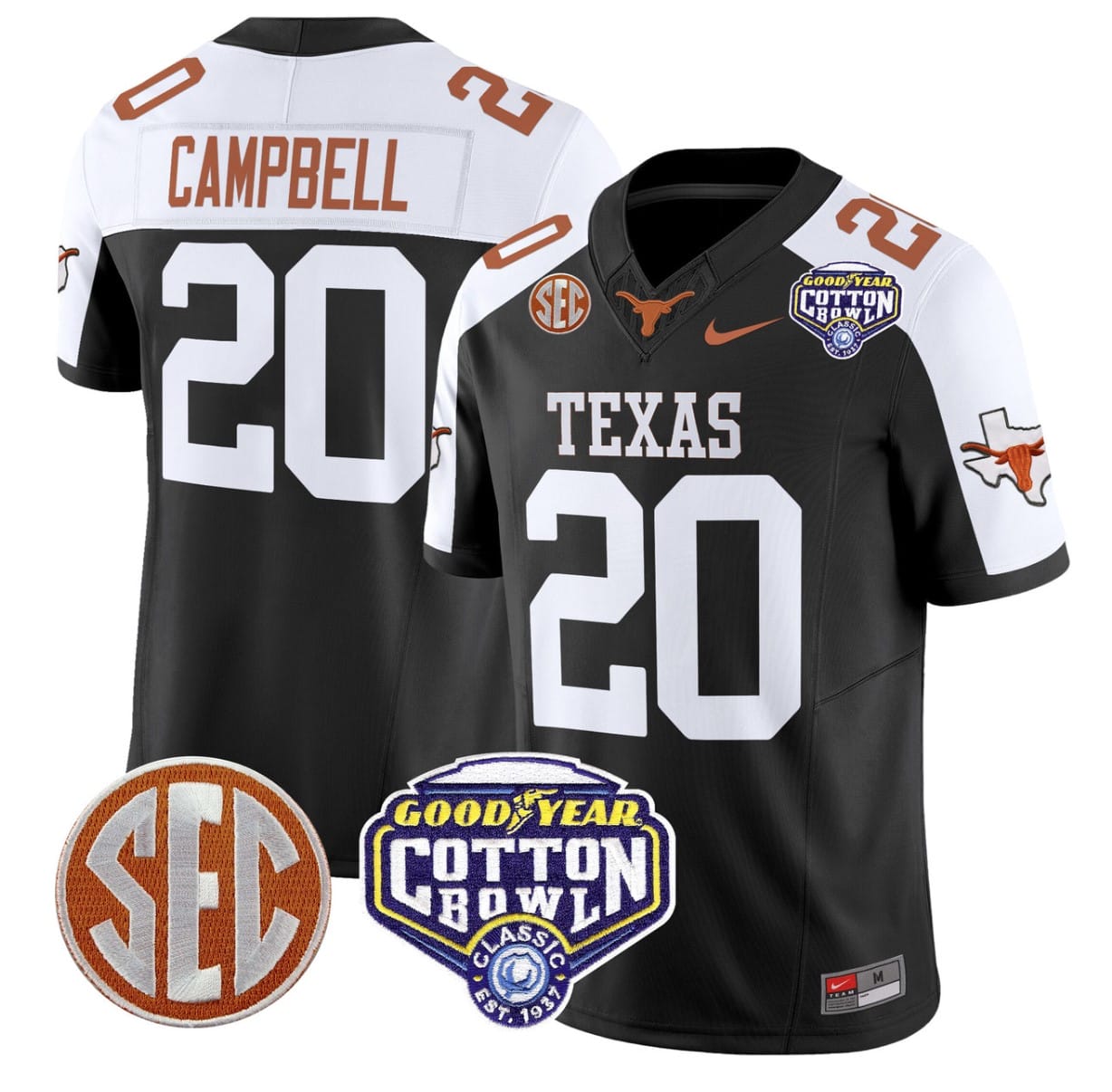 Earl Campbell Jersey #20 Texas Longhorns Cotton Bowl Patch Alternate Football