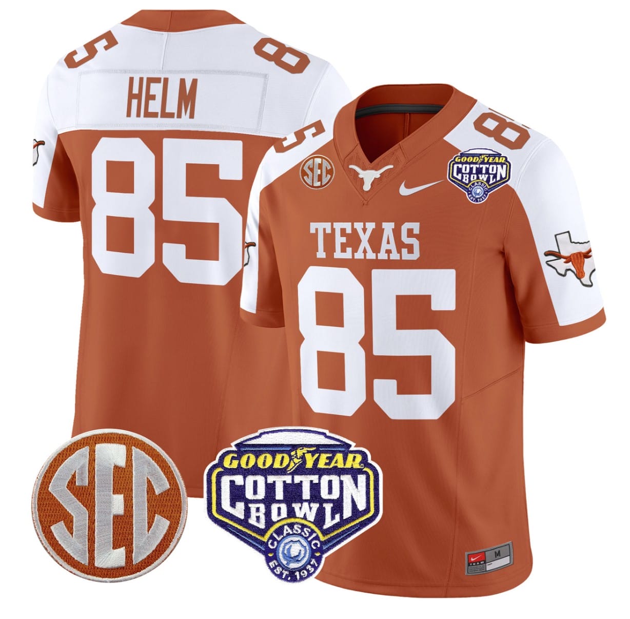 Gunnar Helm Jersey #85 Texas Longhorns Cotton Bowl Patch Alternate Football - Image 6