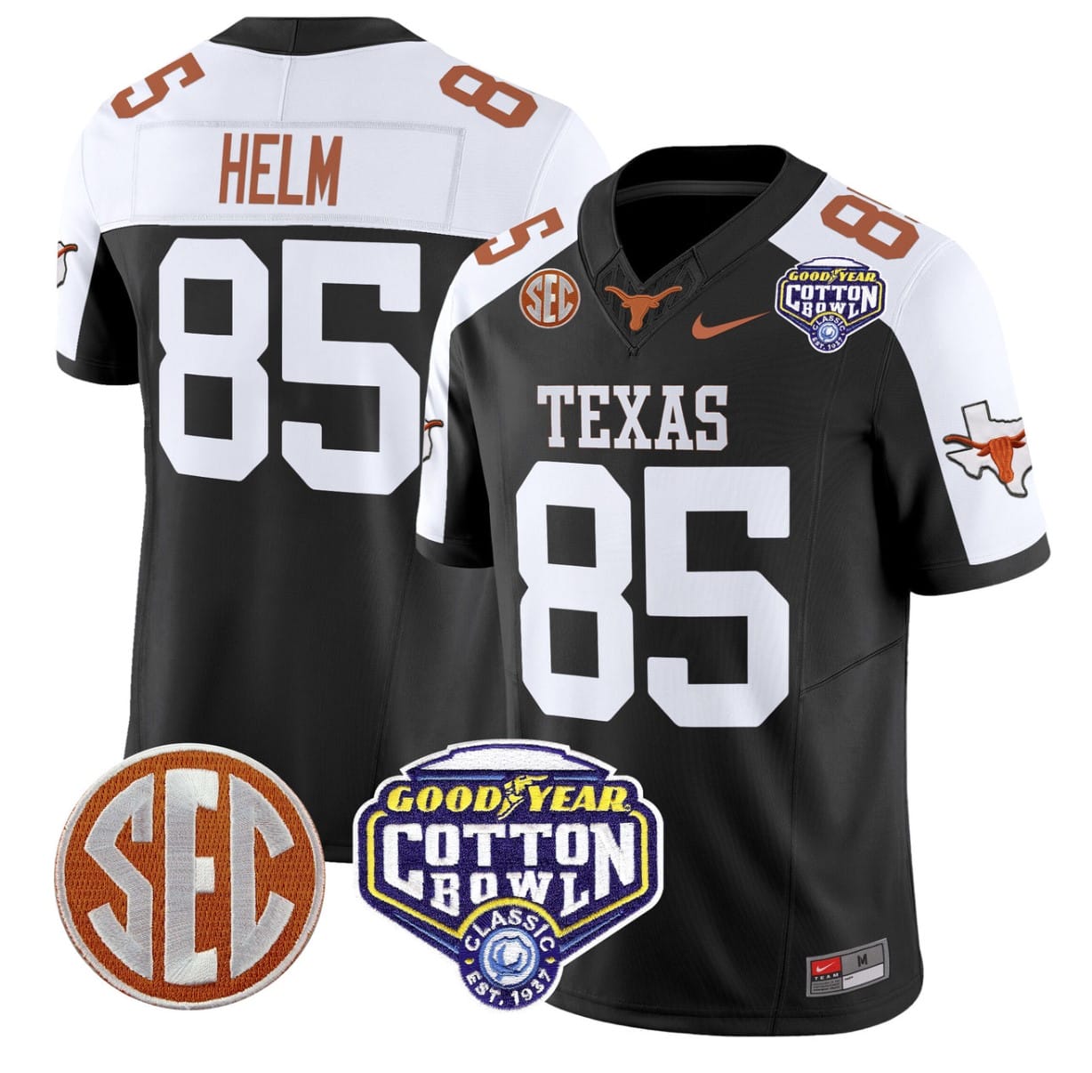 Gunnar Helm Jersey #85 Texas Longhorns Cotton Bowl Patch Alternate Football