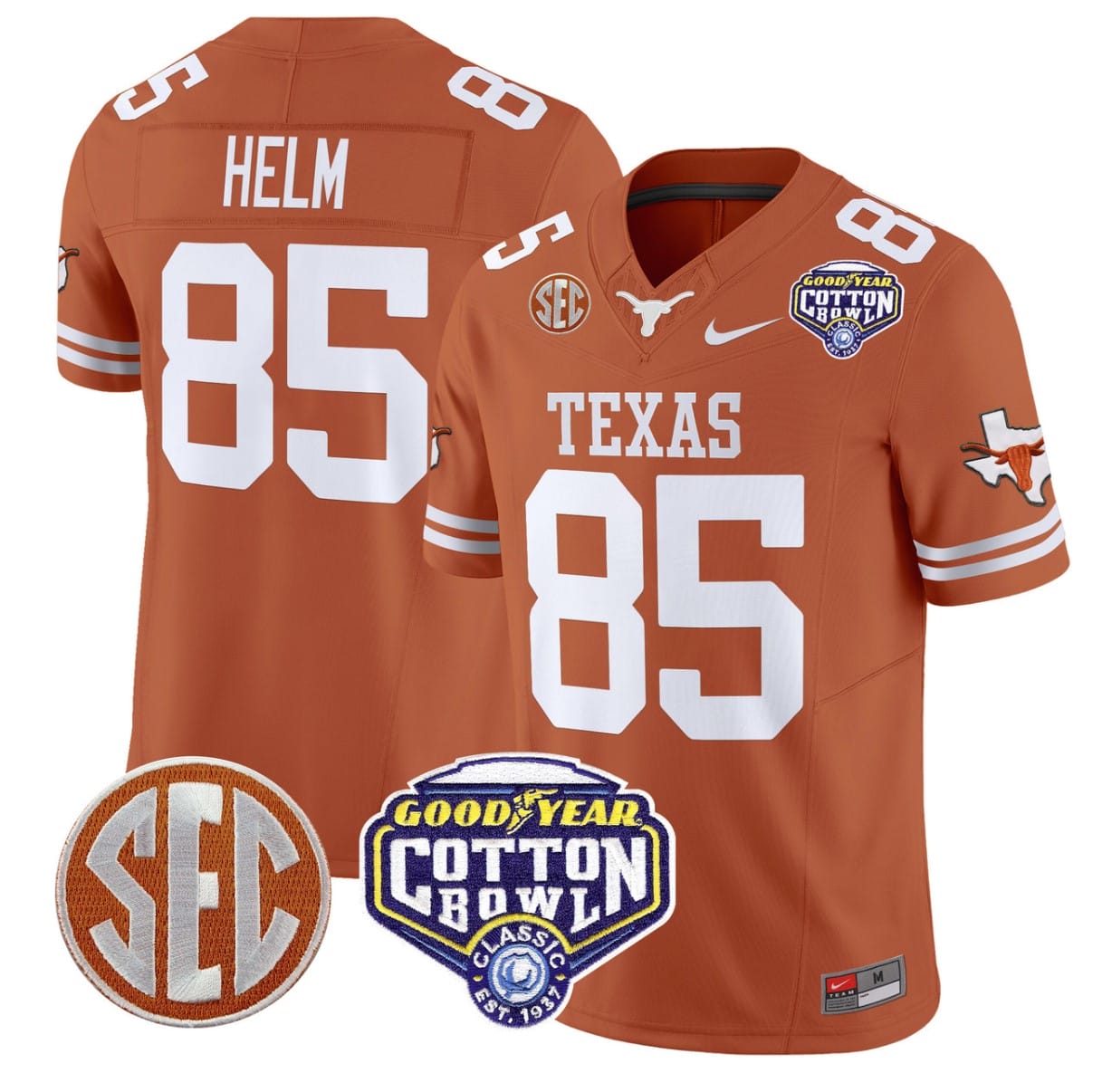 Gunnar Helm Jersey #85 Texas Longhorns Cotton Bowl Patch Alternate Football - Image 3