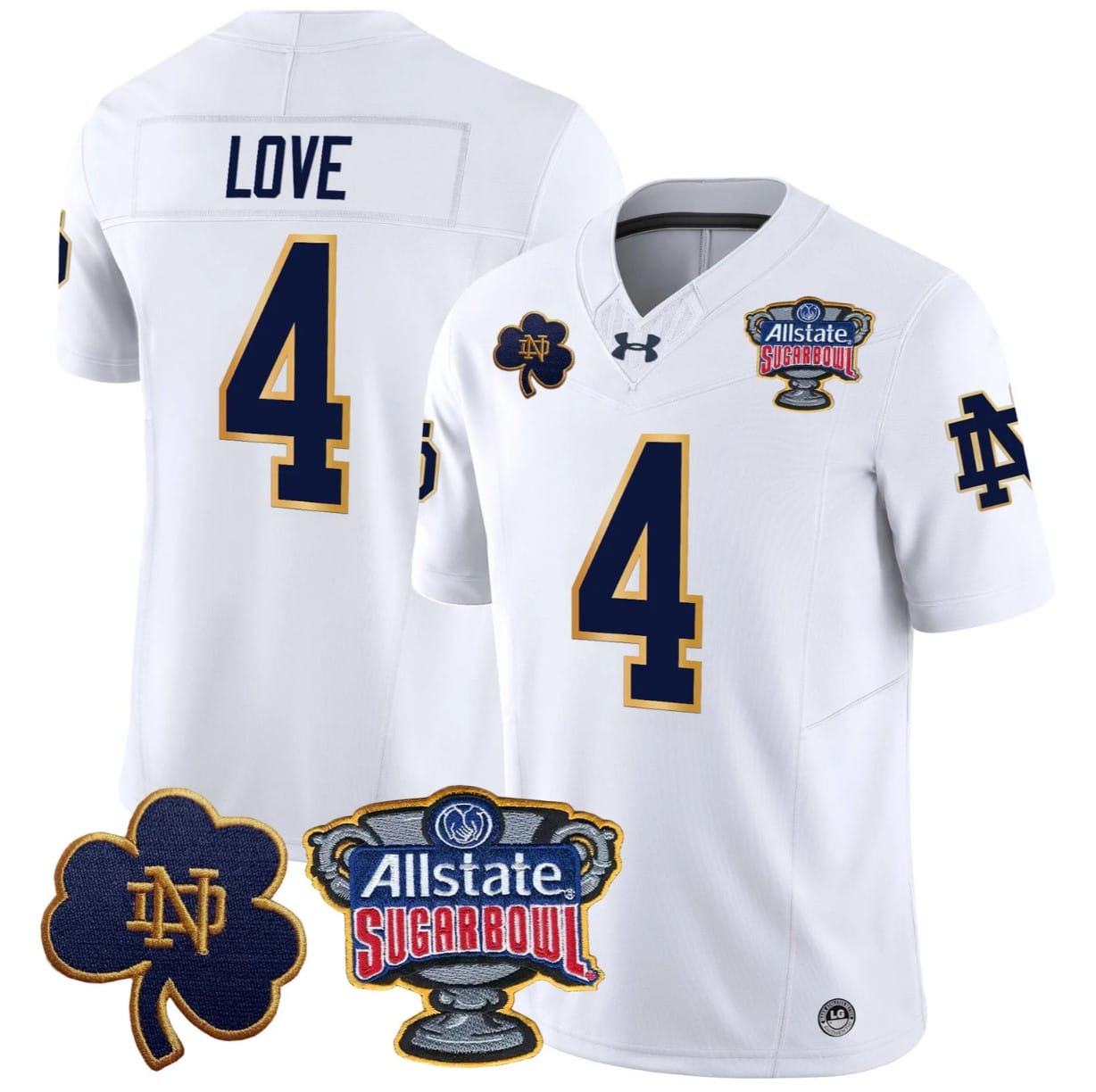 Jeremiyah Love Jersey #4 Notre Dame 2024 Sugar Bowl Patch V2 Alternate Football All Stitched - Image 4