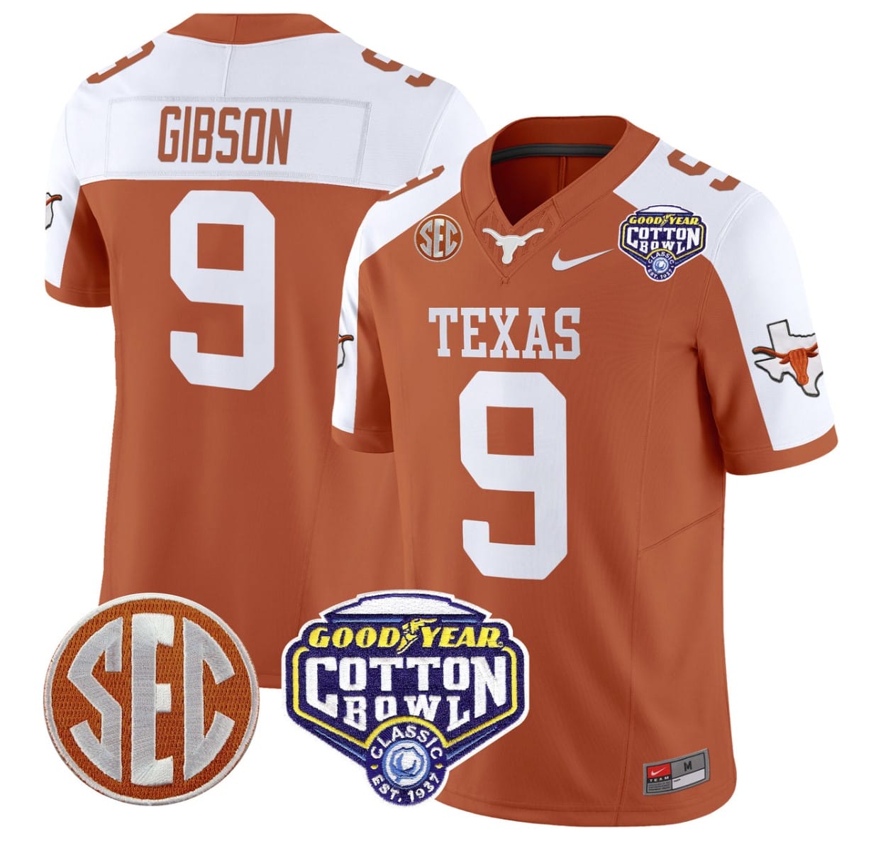 Jerrick Gibson Jersey #9 Texas Longhorns Cotton Bowl Patch Alternate Football - Image 6