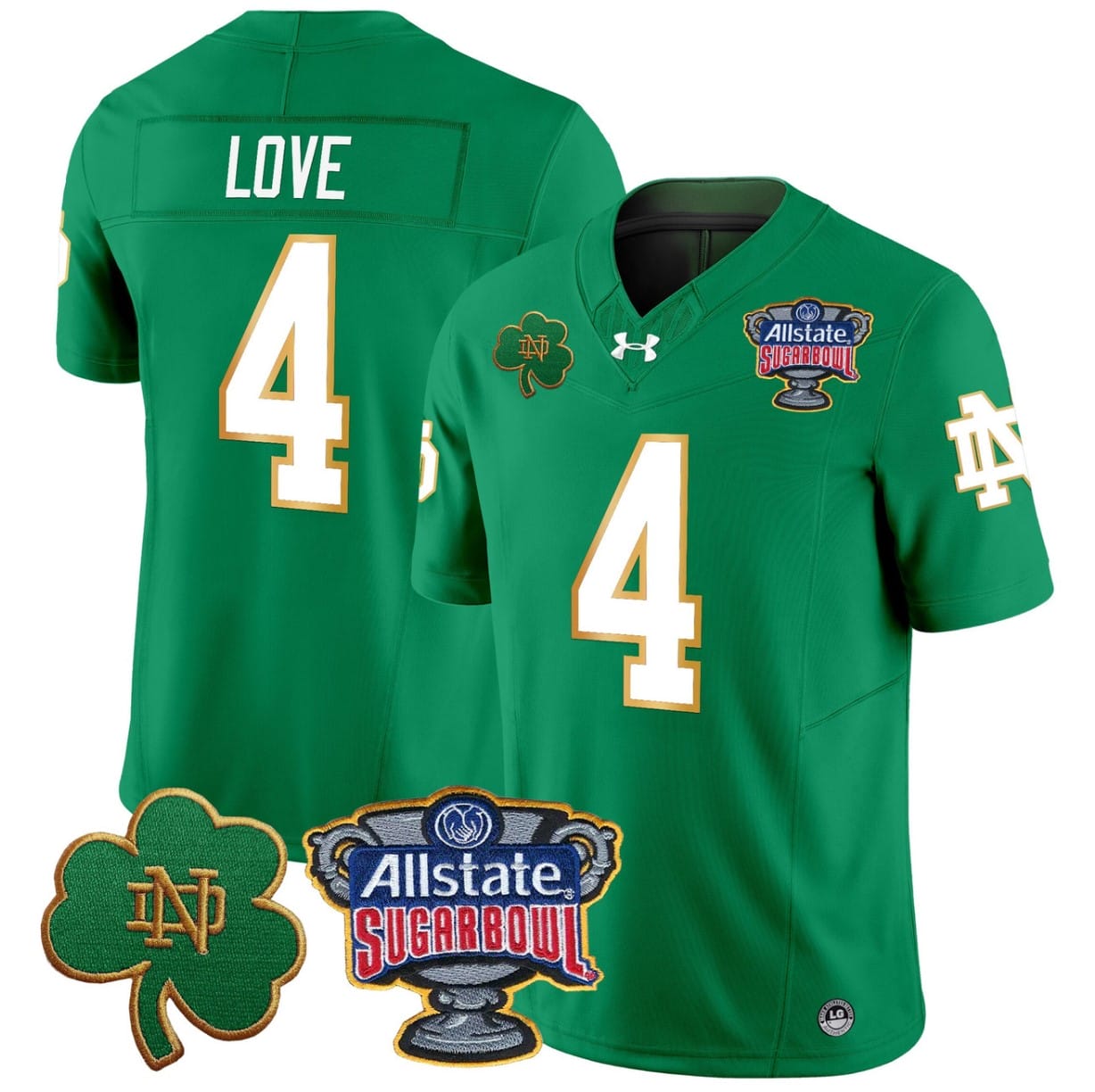 Jeremiyah Love Jersey #4 Notre Dame 2024 Sugar Bowl Patch V2 Alternate Football All Stitched - Image 6