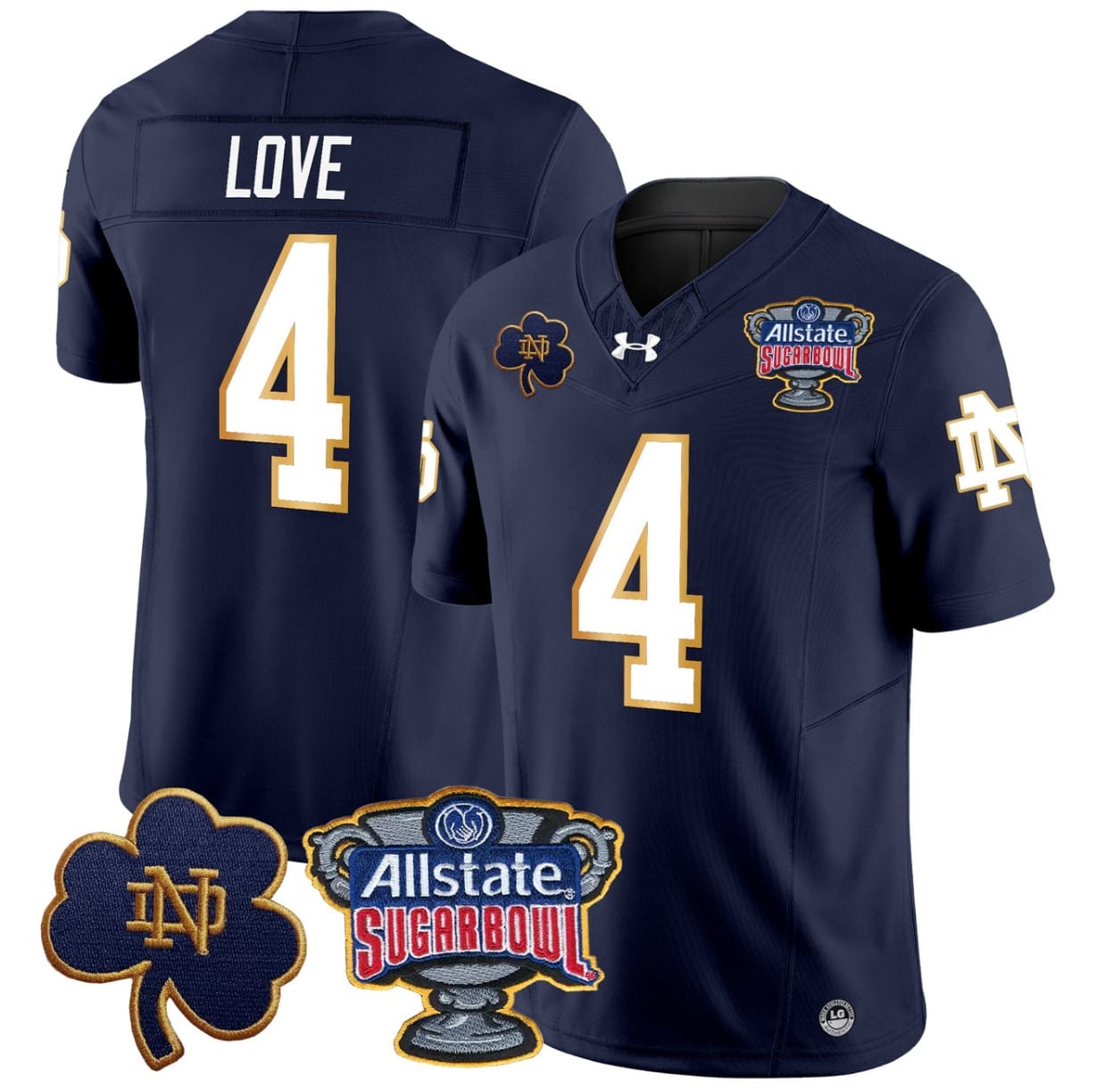 Jeremiyah Love Jersey #4 Notre Dame 2024 Sugar Bowl Patch V2 Alternate Football All Stitched - Image 5